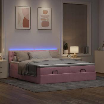 Ottoman-Bett mit Matratzen & LEDs Rosa 180x200 cm Samt