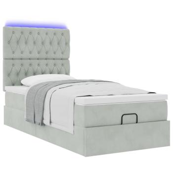 Ottoman-Bett mit Matratzen & LEDs Hellgrau 100x200 cm Samt