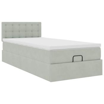 Ottoman-Bett mit Matratze Hellgrau 100x200 cm Samt