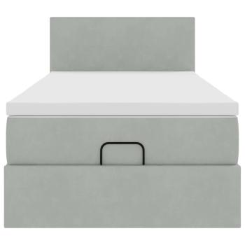 Ottoman-Bett mit Matratze & LEDs Hellgrau 100x200 cm Samt