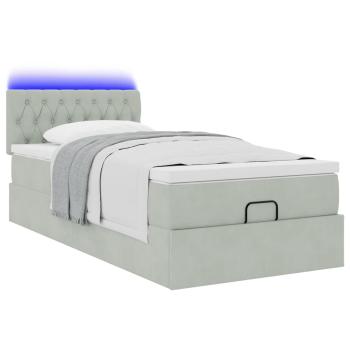 Ottoman-Bett mit Matratze & LEDs Hellgrau 100x200 cm Samt
