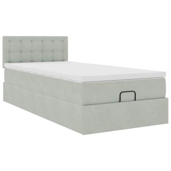 Ottoman-Bett mit Matratze & LEDs Hellgrau 100x200 cm Samt