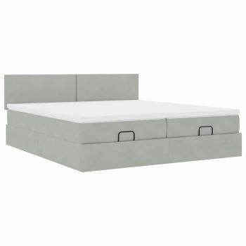 ARDEBO.de - Ottoman-Bett mit Matratzen & LEDs Hellgrau 200x200 cm Samt