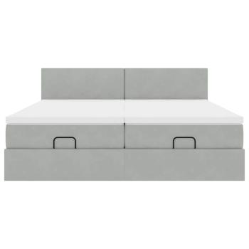 Ottoman-Bett mit Matratzen & LEDs Hellgrau 200x200 cm Samt