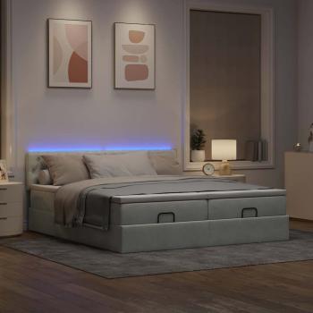 Ottoman-Bett mit Matratzen & LEDs Hellgrau 200x200 cm Samt