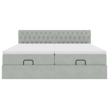 Ottoman-Bett mit Matratzen & LEDs Hellgrau 200x200 cm Samt