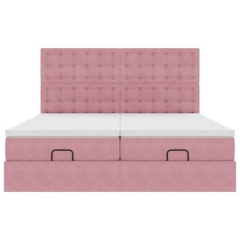 Ottoman-Bett mit Matratzen & LEDs Rosa 180x200 cm Samt