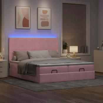 Ottoman-Bett mit Matratzen & LEDs Rosa 180x200 cm Samt