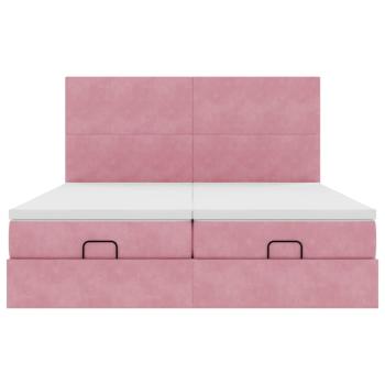 Ottoman-Bett mit Matratzen & LEDs Rosa 180x200 cm Samt