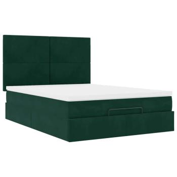 Ottoman-Bett mit Matratzen & LEDs Dunkelgrün 140x200 cm Samt