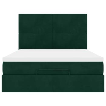 Ottoman-Bett mit Matratzen & LEDs Dunkelgrün 140x200 cm Samt