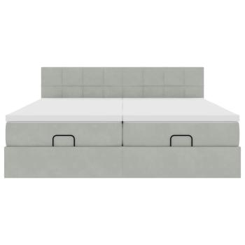 Ottoman-Bett mit Matratzen & LEDs Hellgrau 200x200 cm Samt