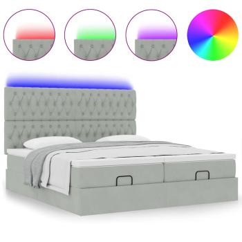 Ottoman-Bett mit Matratzen & LEDs Hellgrau 200x200 cm Samt