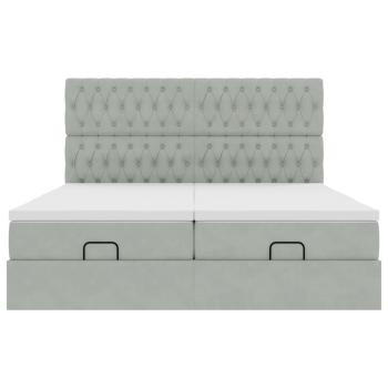 Ottoman-Bett mit Matratzen & LEDs Hellgrau 200x200 cm Samt