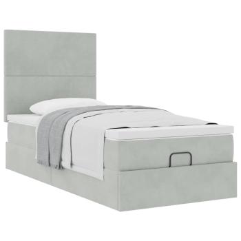 Ottoman-Bett mit Matratzen Hellgrau 100x200 cm Samt