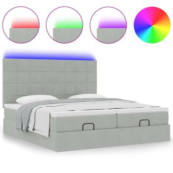Ottoman-Bett mit Matratzen & LEDs Hellgrau 200x200 cm Samt