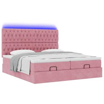Ottoman-Bett mit Matratzen & LEDs Rosa 180x200 cm Samt