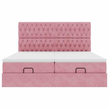 Ottoman-Bett mit Matratzen & LEDs Rosa 180x200 cm Samt