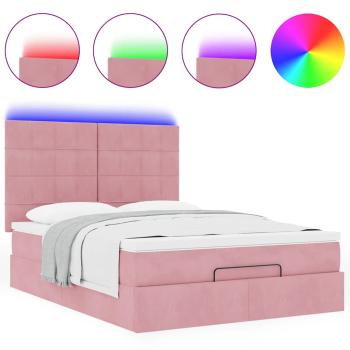 Ottoman-Bett mit Matratzen & LEDs Rosa 140x200 cm Samt