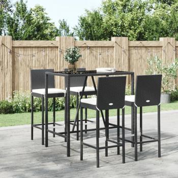 ARDEBO.de - 5-tlg. Gartenbar-Set mit Kissen Schwarz Poly Rattan