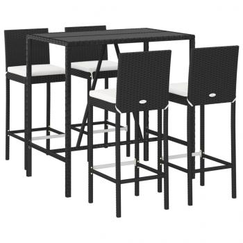 5-tlg. Gartenbar-Set mit Kissen Schwarz Poly Rattan