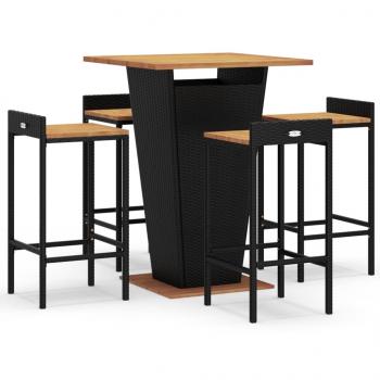 5-tlg. Gartenbar-Set Schwarz Poly Rattan & Massivholz Akazie