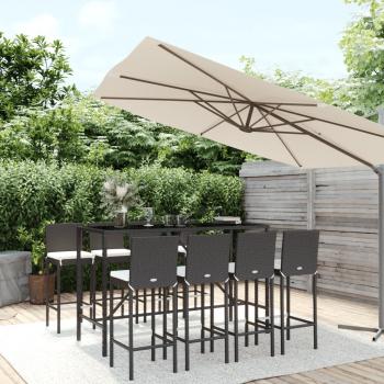 ARDEBO.de - 9-tlg. Gartenbar-Set mit Kissen Schwarz Poly Rattan