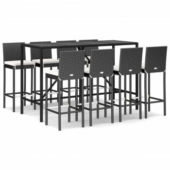 9-tlg. Gartenbar-Set mit Kissen Schwarz Poly Rattan