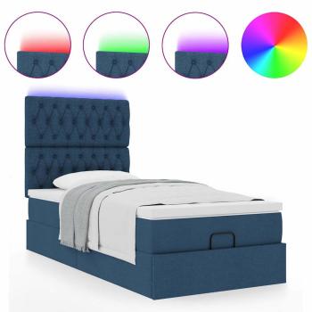 ARDEBO.de - Ottoman-Bett mit Matratze & LEDs Blau 80x200 cm Stoff