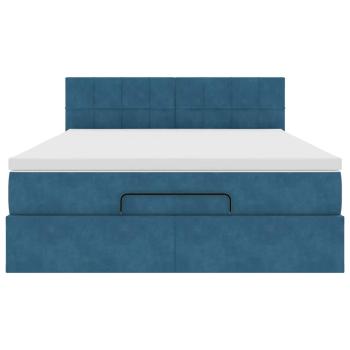 Ottoman-Bett mit Matratze & LEDs Dunkelblau 140x200 cm Samt