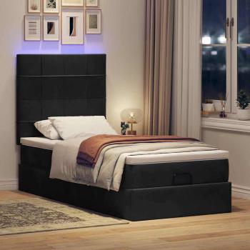 ARDEBO.de - Ottoman-Bett mit Matratzen & LEDs Schwarz 90x190 cm Samt