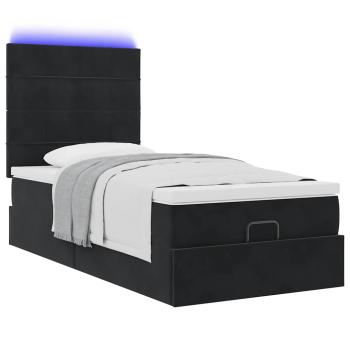 Ottoman-Bett mit Matratzen & LEDs Schwarz 90x190 cm Samt