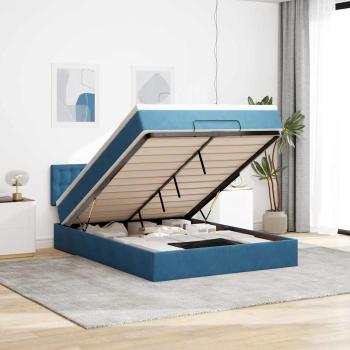 ARDEBO.de - Ottoman-Bett mit Matratze & LEDs Dunkelblau 140x200 cm Samt