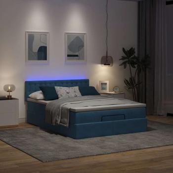 Ottoman-Bett mit Matratze & LEDs Dunkelblau 140x200 cm Samt