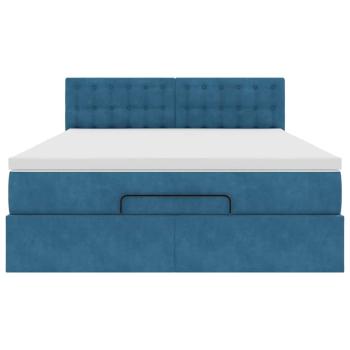 Ottoman-Bett mit Matratze & LEDs Dunkelblau 140x200 cm Samt