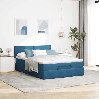 Ottoman-Bett mit Matratze Dunkelblau 140x200 cm Samt