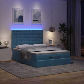 Ottoman-Bett mit Matratzen & LEDs Dunkelblau 140x200 cm Samt