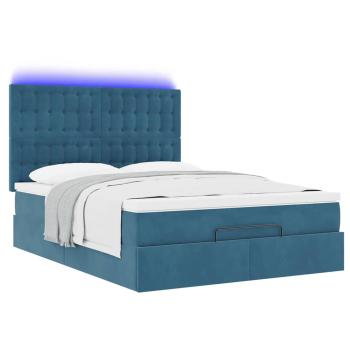Ottoman-Bett mit Matratzen & LEDs Dunkelblau 140x200 cm Samt