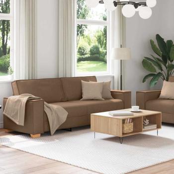2-tlg. Sofagarnitur mit Kissen Braun Stoff