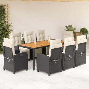 ARDEBO.de - 9-tlg. Garten-Essgruppe mit Kissen Schwarz Poly Rattan