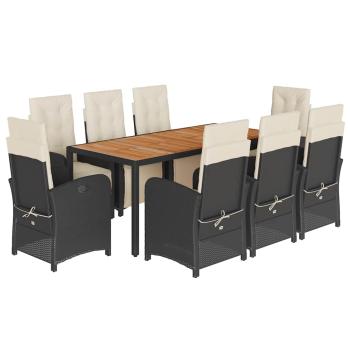 9-tlg. Garten-Essgruppe mit Kissen Schwarz Poly Rattan