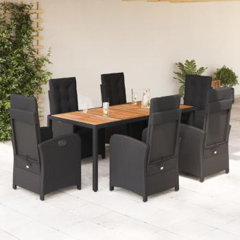 ARDEBO.de - 7-tlg. Garten-Essgruppe mit Kissen Schwarz Poly Rattan