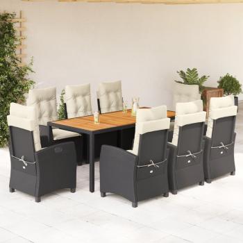 ARDEBO.de - 9-tlg. Garten-Essgruppe mit Kissen Schwarz Poly Rattan