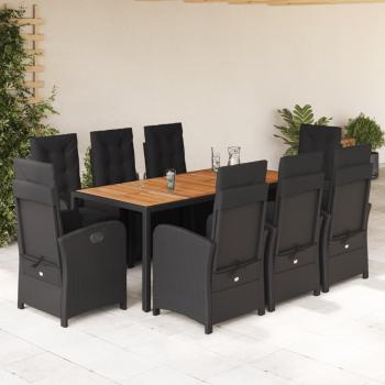 ARDEBO.de - 9-tlg. Garten-Essgruppe mit Kissen Schwarz Poly Rattan
