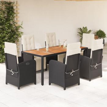 ARDEBO.de - 7-tlg. Garten-Essgruppe mit Kissen Schwarz Poly Rattan