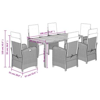 7-tlg. Garten-Essgruppe mit Kissen Schwarz Poly Rattan