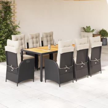 ARDEBO.de - 9-tlg. Garten-Essgruppe mit Kissen Schwarz Poly Rattan