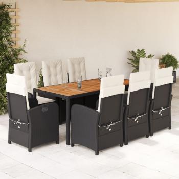 ARDEBO.de - 9-tlg. Garten-Essgruppe mit Kissen Schwarz Poly Rattan
