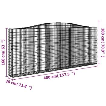 Gabionen mit Hochbogen 2 Stk. 400x30x160/180cm Verzinktes Eisen