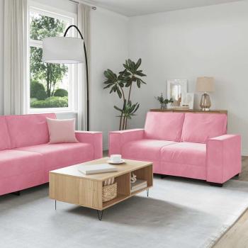 ARDEBO.de - 3-tlg. Sofagarnitur mit Kissen Rosa Samt